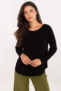pull femme maille fine noir col rond manches longues réversible coupe droite longueur hanches ourlet arrondi lisse confortable durable