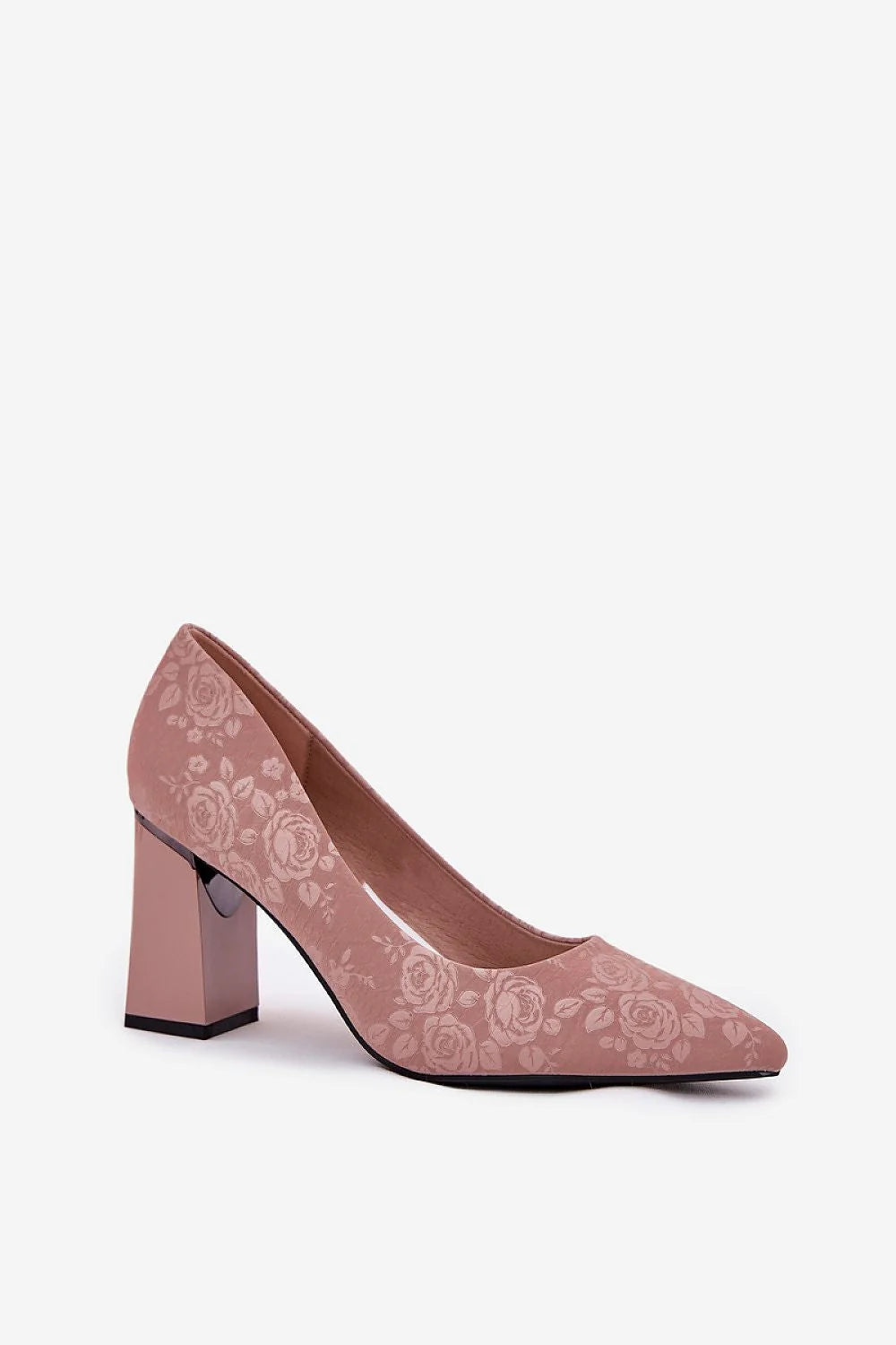 Escarpins talon large classiques élégants Vinceza fleurs rose poudré femmes confort talon stable soirée occasion formelle