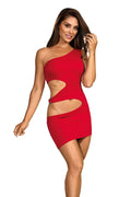 Robe de soirée rouge microfibre sexy et audacieuse asymétrique moderne avec découpes pour femmes élégantes