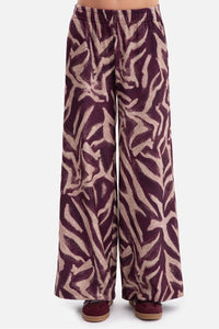 pantalon palazzo femme large motif zébré bordeaux beige velours jacquard doux texturé léger chaud taille élastiquée coupe ample jambes droite