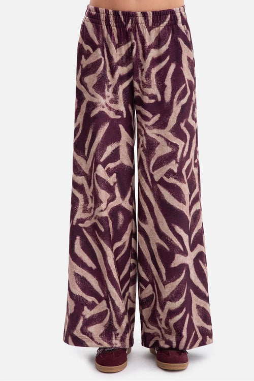 pantalon palazzo femme large motif zébré bordeaux beige velours jacquard doux texturé léger chaud taille élastiquée coupe ample jambes droite