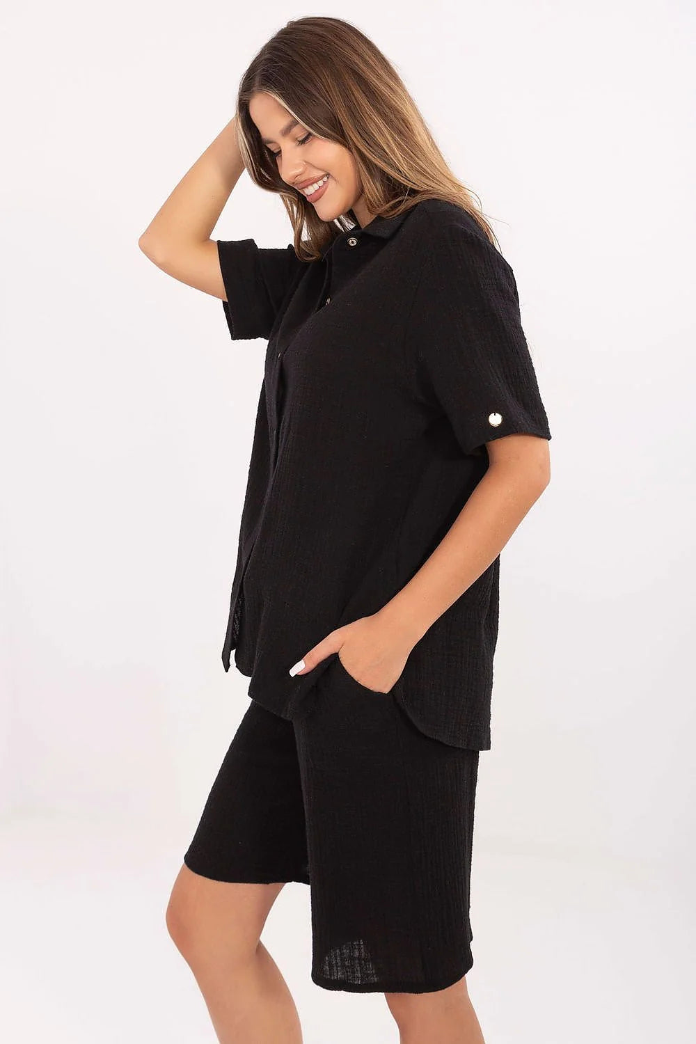 Ensemble Lakerta pour femme chemise short mousseline coton léger style minimaliste casual chic quotidien été