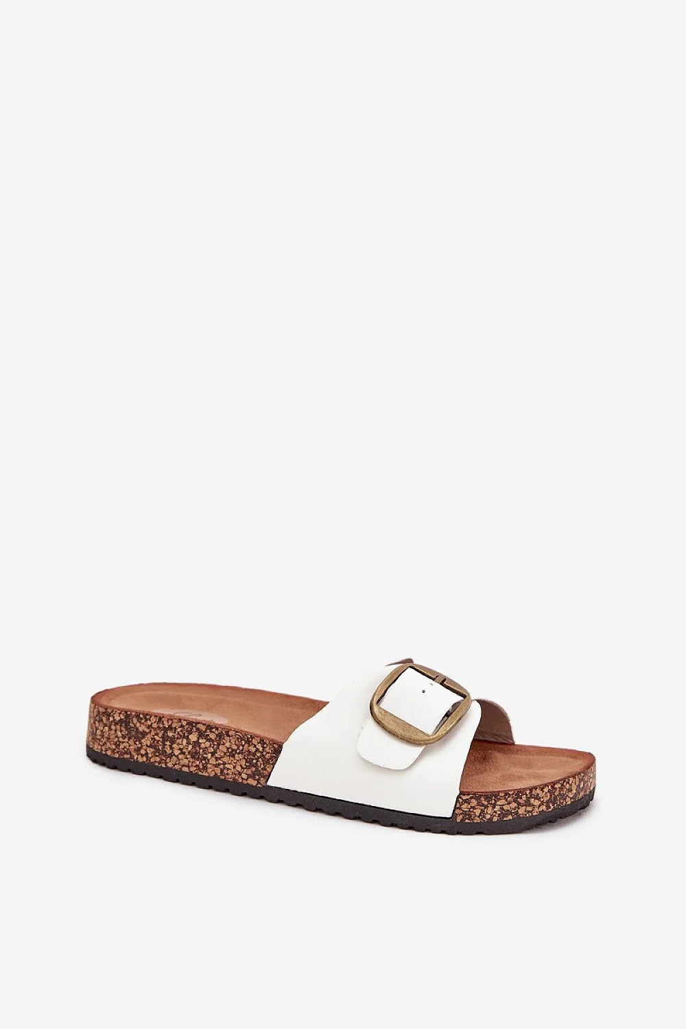 mules femme blanc similicuir large bride réglable boucle bronze plateforme liège semelle anatomique suédine écologique rembourrée antidérapante chic