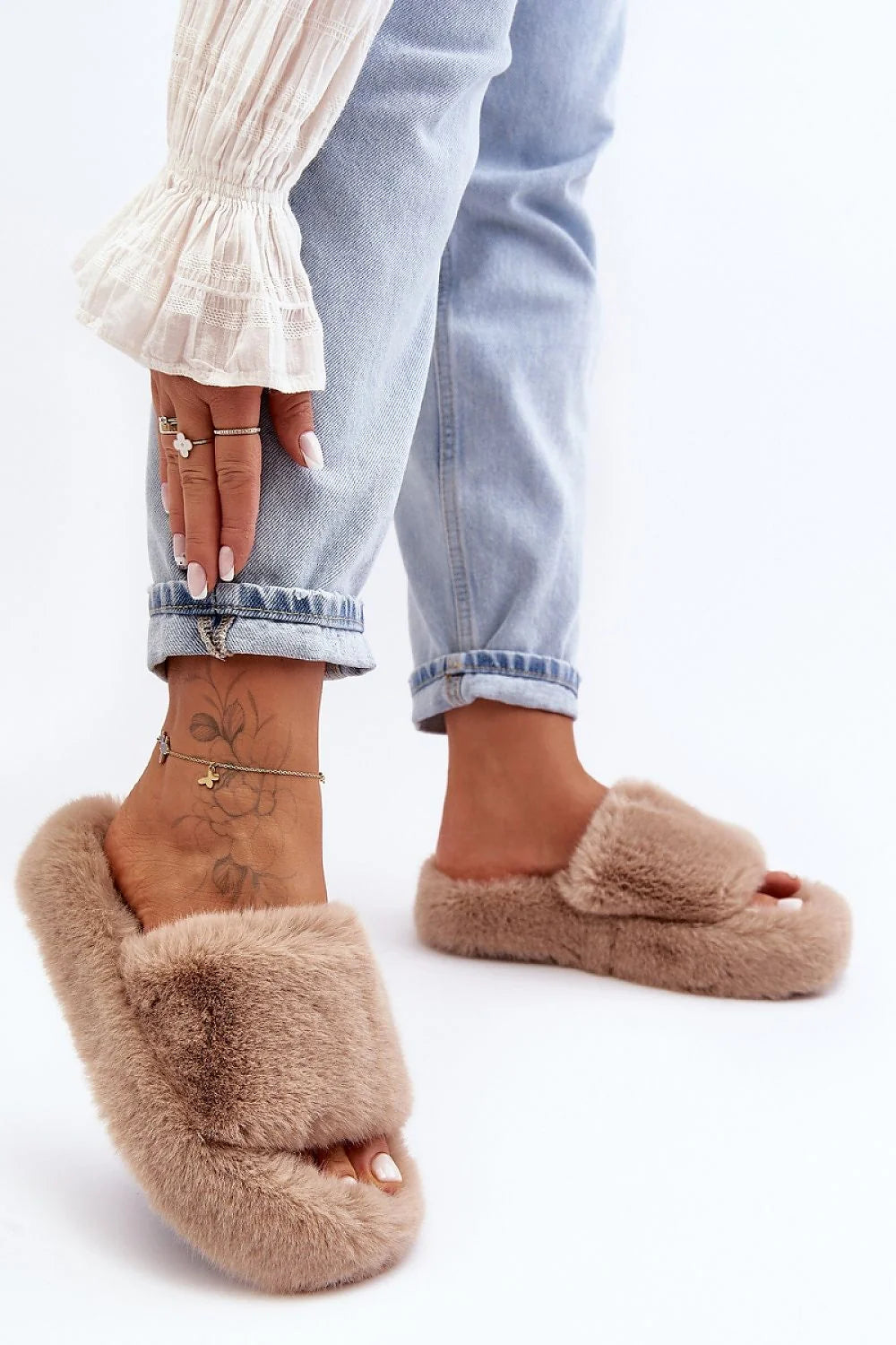 Mules en fourrure pour femmes, design ouvert, confortable et élégant, semelle épaisse, style cocooning, beige, tailles 36-41