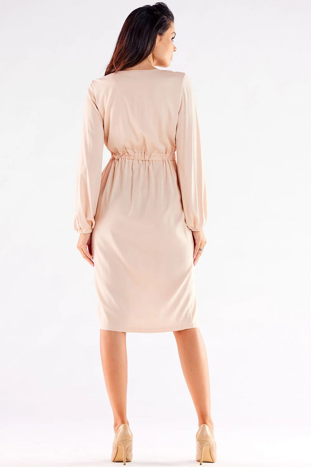 Robe de cocktail élégante longueur midi manches longues élastique vert émeraude femmes occasion formelle