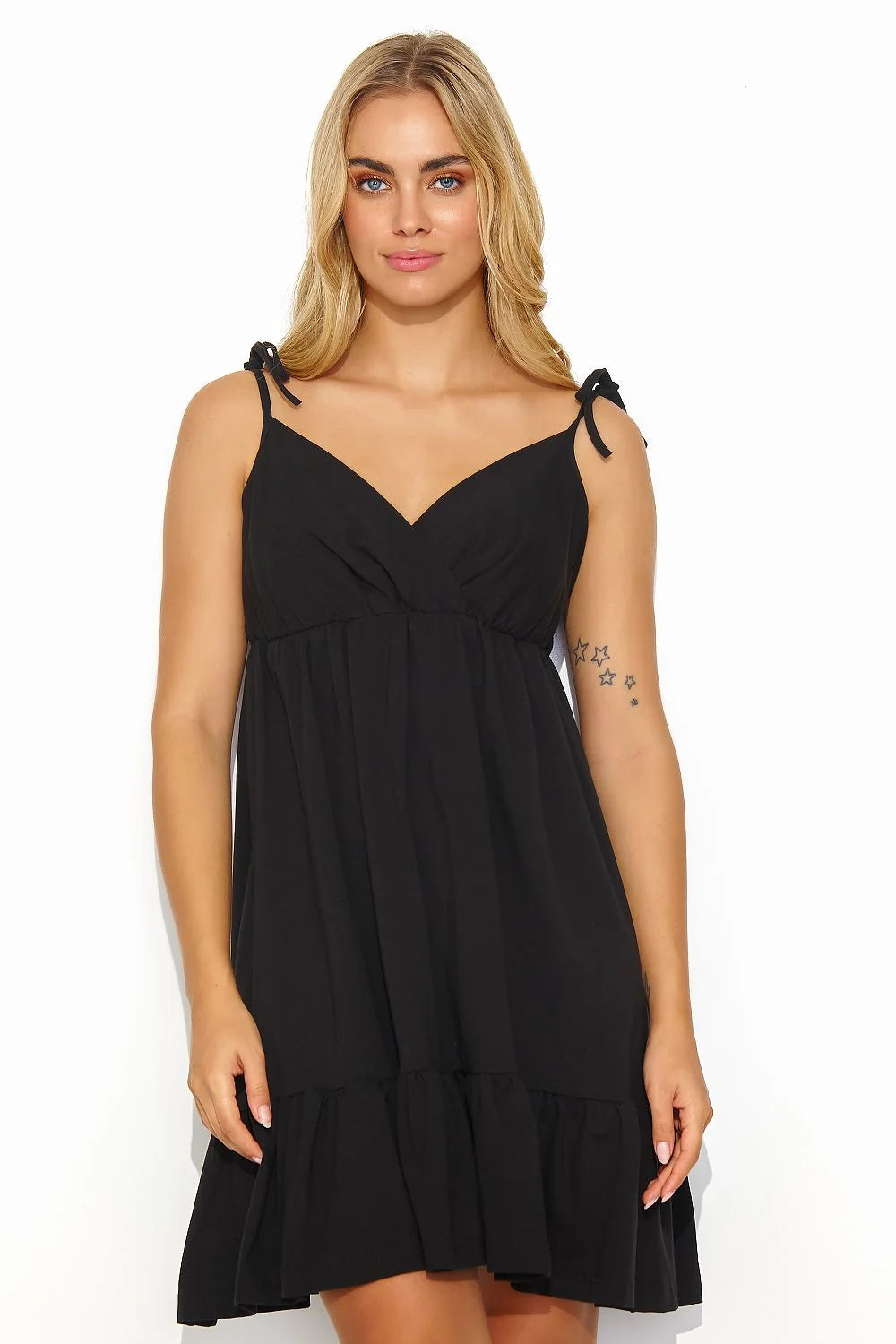 Robe de jour Makadamia sans manches coupe évasée encolure V volants matériaux légers femme estivale