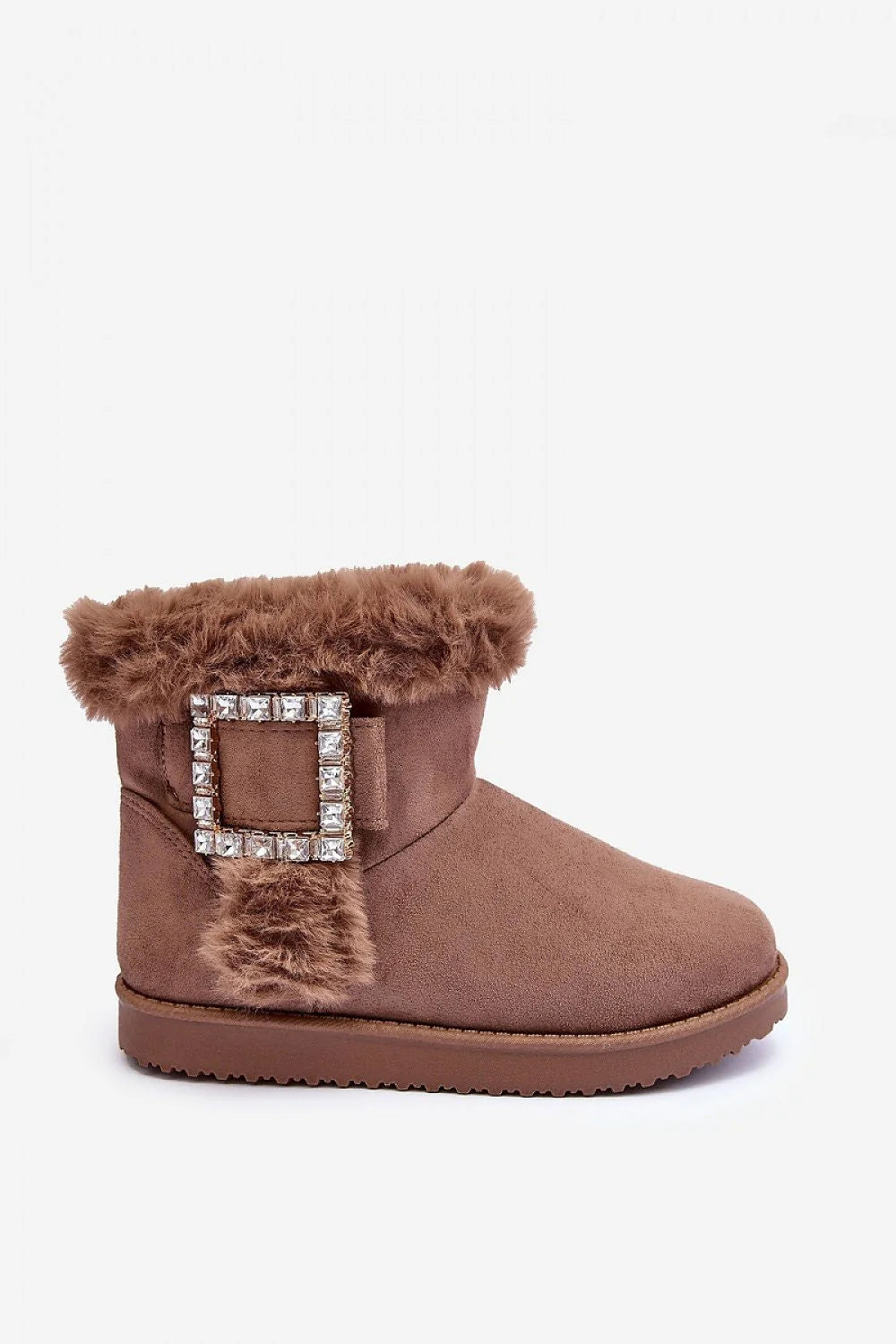 Bottines marron suédine décontractées confortables fourrure strass hiver femme mode élégante chaussures casual