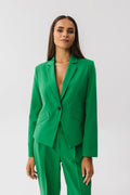 Pantalon polyester vert vif coupe droite taillé haute ajustable structuré moderne élégant occasion formelle sans-manches sans-boutons sans-armatures professionnel