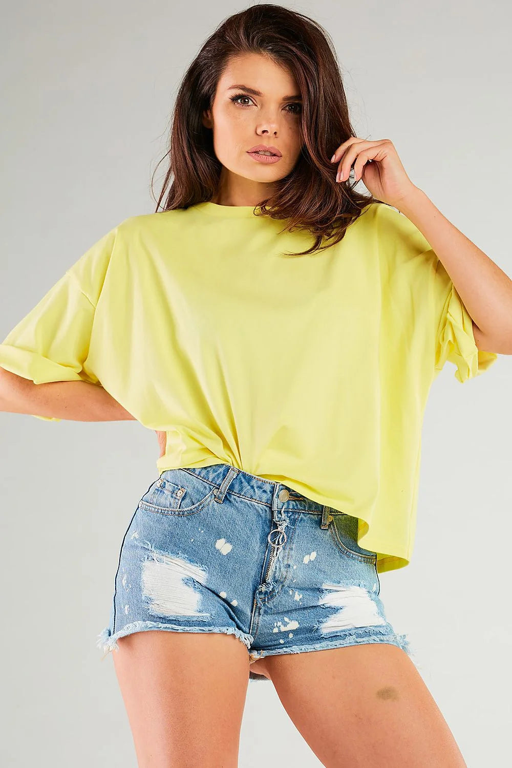 chemisier oversize ample boxy col rond manches courtes tombantes coton lycra léger fluide longueur hanche estival coloré femme pologne