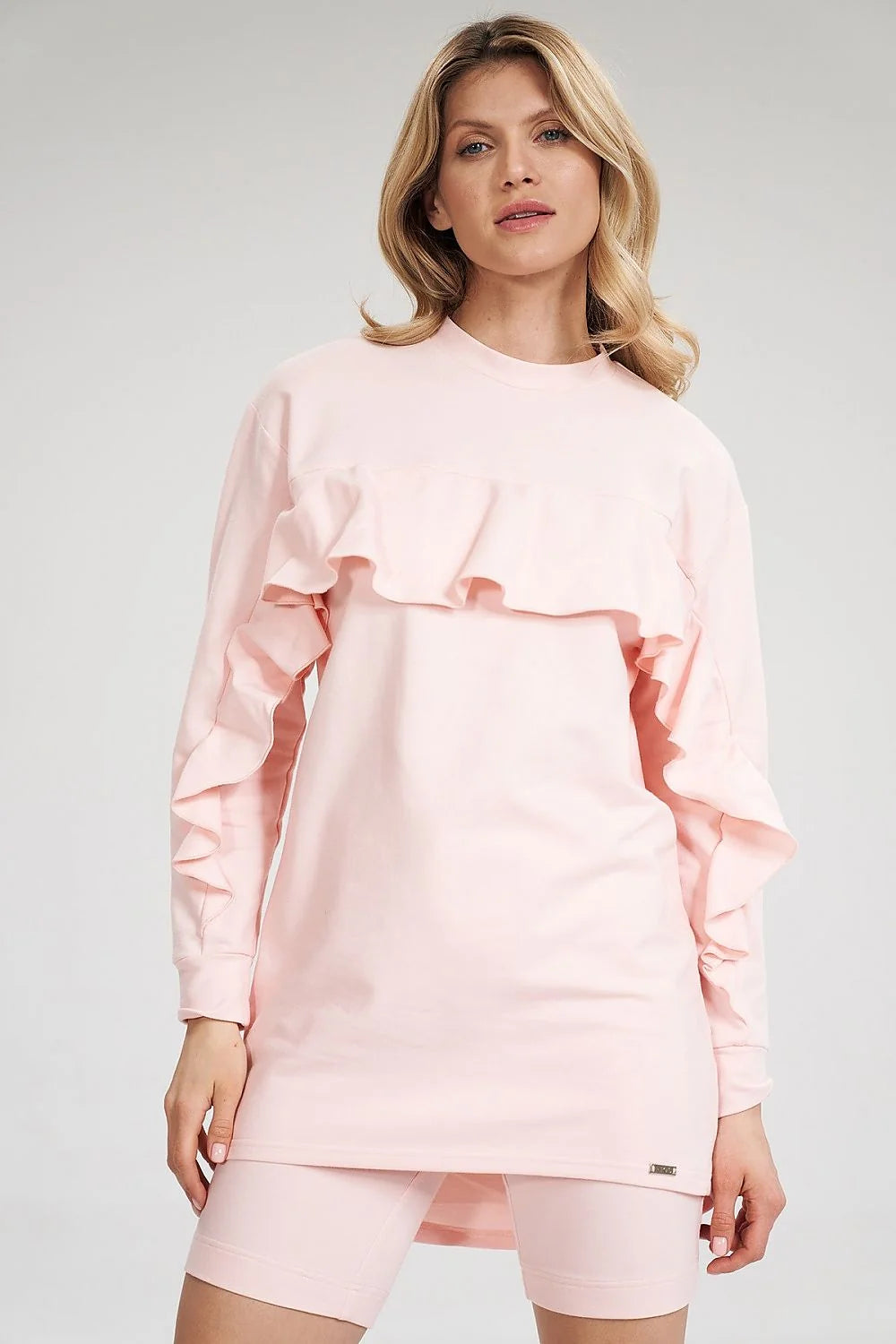 Ensemble femme coton élasthanne style décontracté élégant haut manches longues volants short tendance confortable