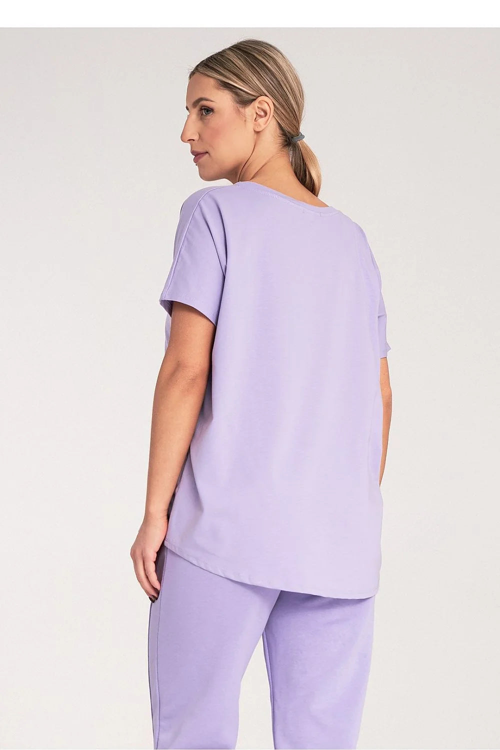 T-shirt femme manches courtes col rond coton elasthanne style décontracté lavande universel