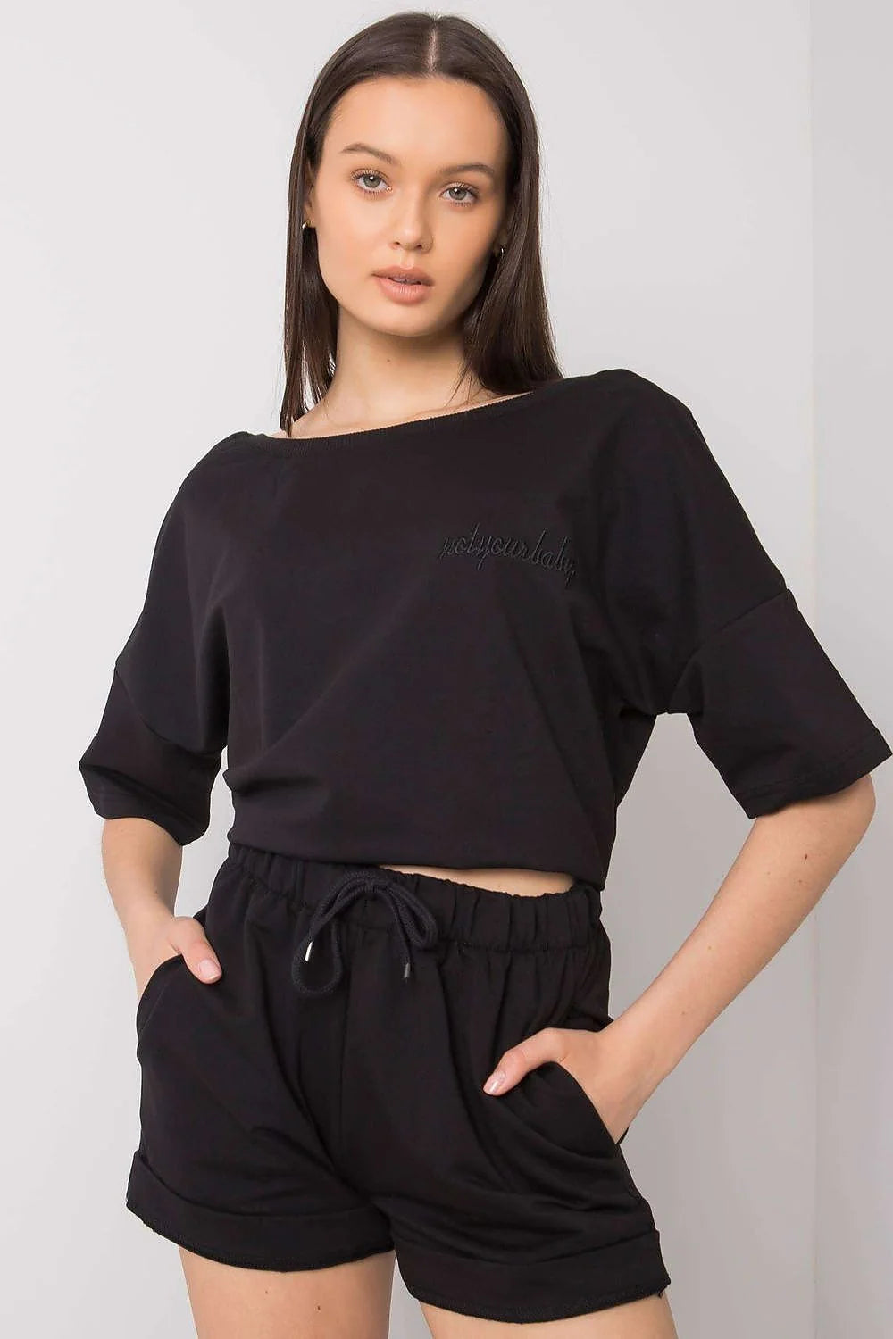 ensemble femme coton doux respirant extensible oversize encolure bateau manches mi longues short ajusté ourlet retroussé rose vibrant