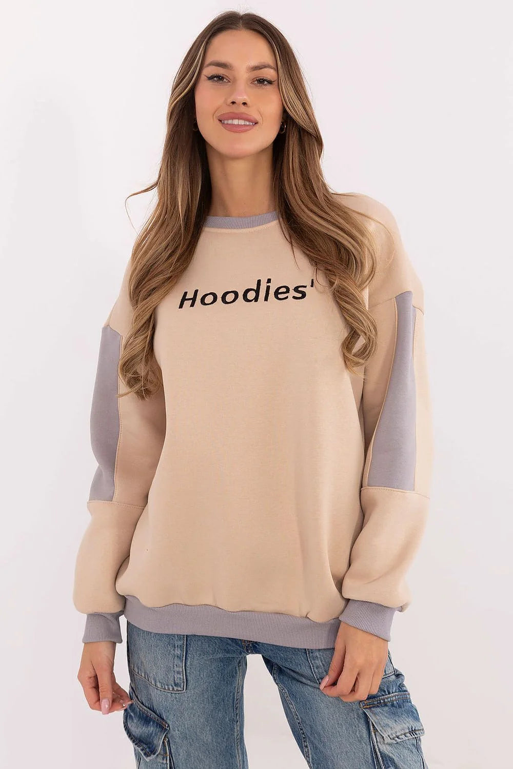 Sweatshirt Femme Design Moderne Casual Streetwear Longues Manches Coton Polyester Beige Gris Élastique