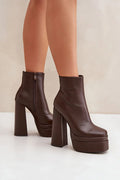 Bottes pour femmes en cuir écologique talon block 10 cm plateforme épaisse fermeture éclair intérieure doublure fourrure synthétique confortable style moderne audacieux