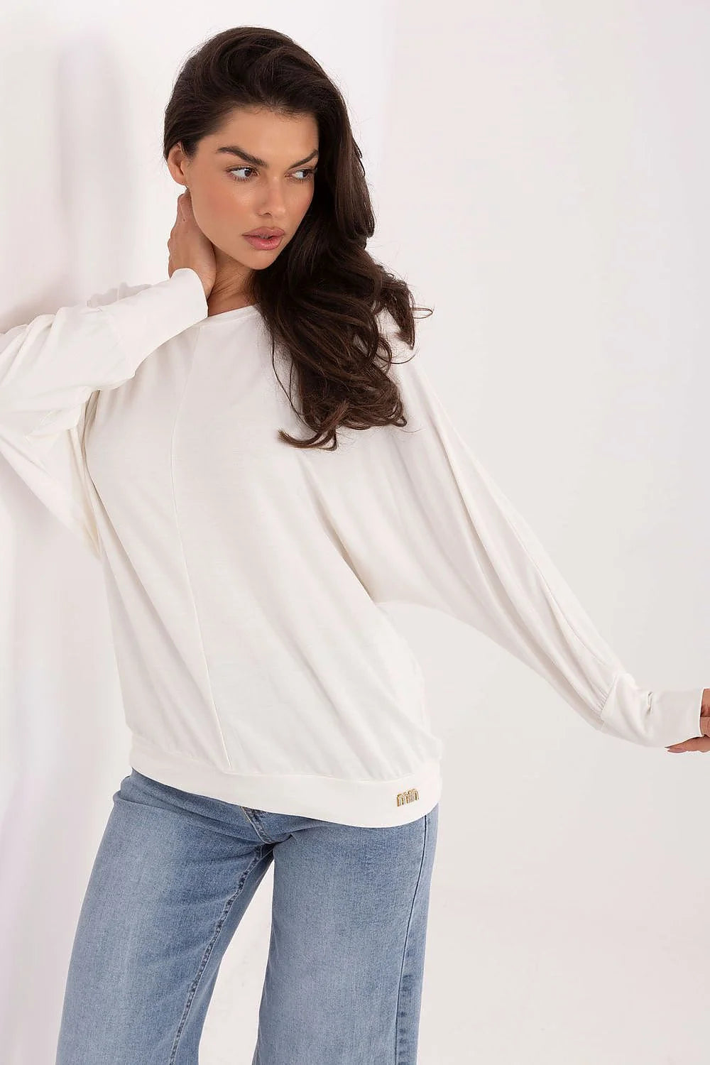 chemisier femme oversize jersey modal elasthanne doux extensible fluide tombé col rond ourlet côtelé broderie discrète minimaliste polyvalent