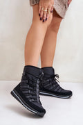 Bottes de neige modernes pour femmes en synthétique noir, montantes, imperméables, fourrure intérieure, semelle crantée, lacets, design élégant, usage quotidien hiver