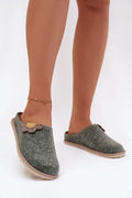 chaussons mules femme feutre gris anthracite bout fermé talon ouvert fleur feutrine beige ocre semelle intérieure cuir profilée