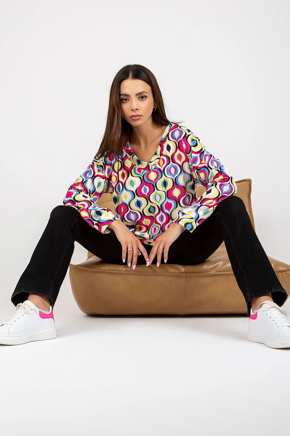 Sweatshirt Rue Paris Femme Manches Longues Motif Géométrique Vibrant Polyester Viscose Taille Légère