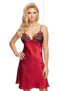 Nuisette satin bordeaux romantique brodée florale élégante décolleté évasée lingerie femme occasions spéciales