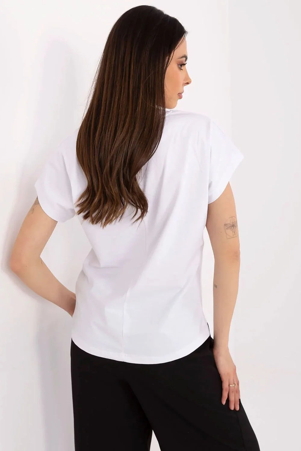 T-shirt pour femme blanc ample style casual manches courtes col rond motif YOU DESERVE LOVE bijoux cœur clé doré coton élasthanne confortable tendance