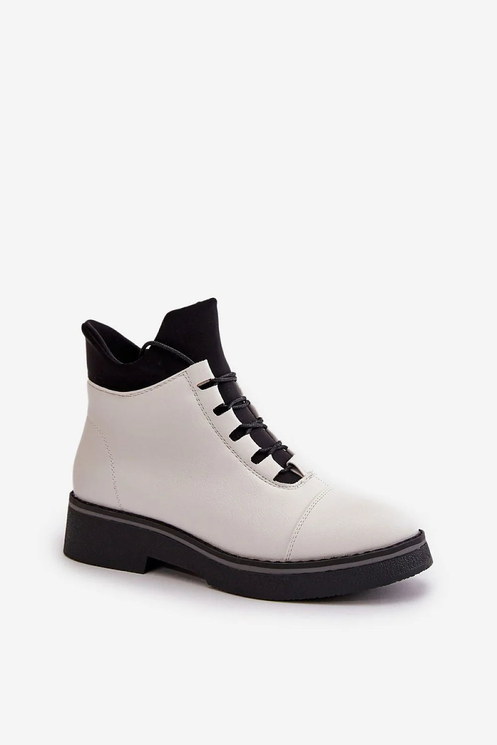 Bottes pour femmes modernes élégantes style montant cuir artificiel doublure chaude fermeture lacets et glissière semelle épaisse blanche noire