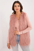 Gilet sans manches en fausse fourrure rose poudré moderne coupe droite douceur élégance veste automne hiver femme