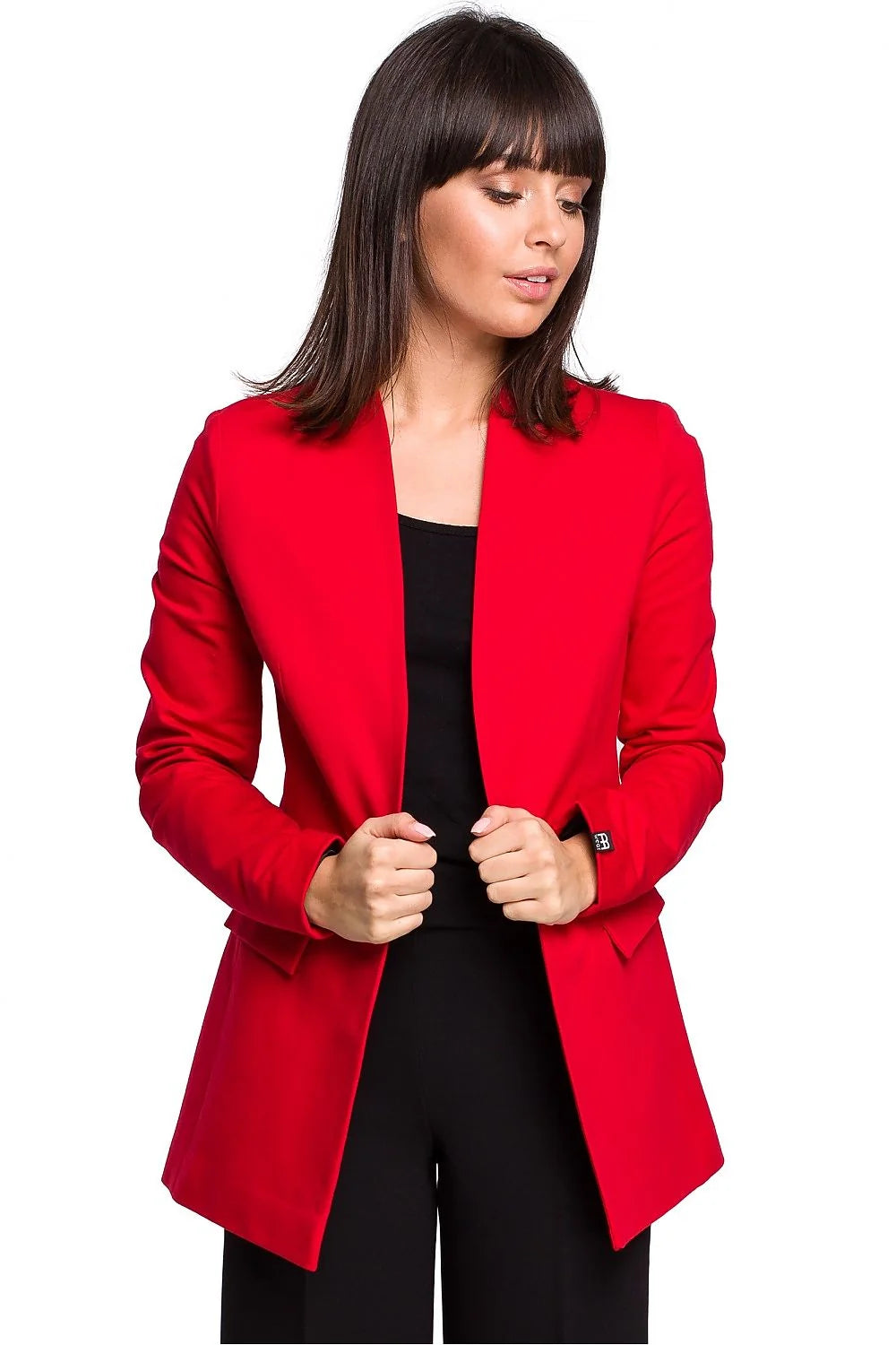 blazer femme BeWear rouge vif ajusté cintré manches longues col châle poches rabat doublé coton élasthanne confortable structuré