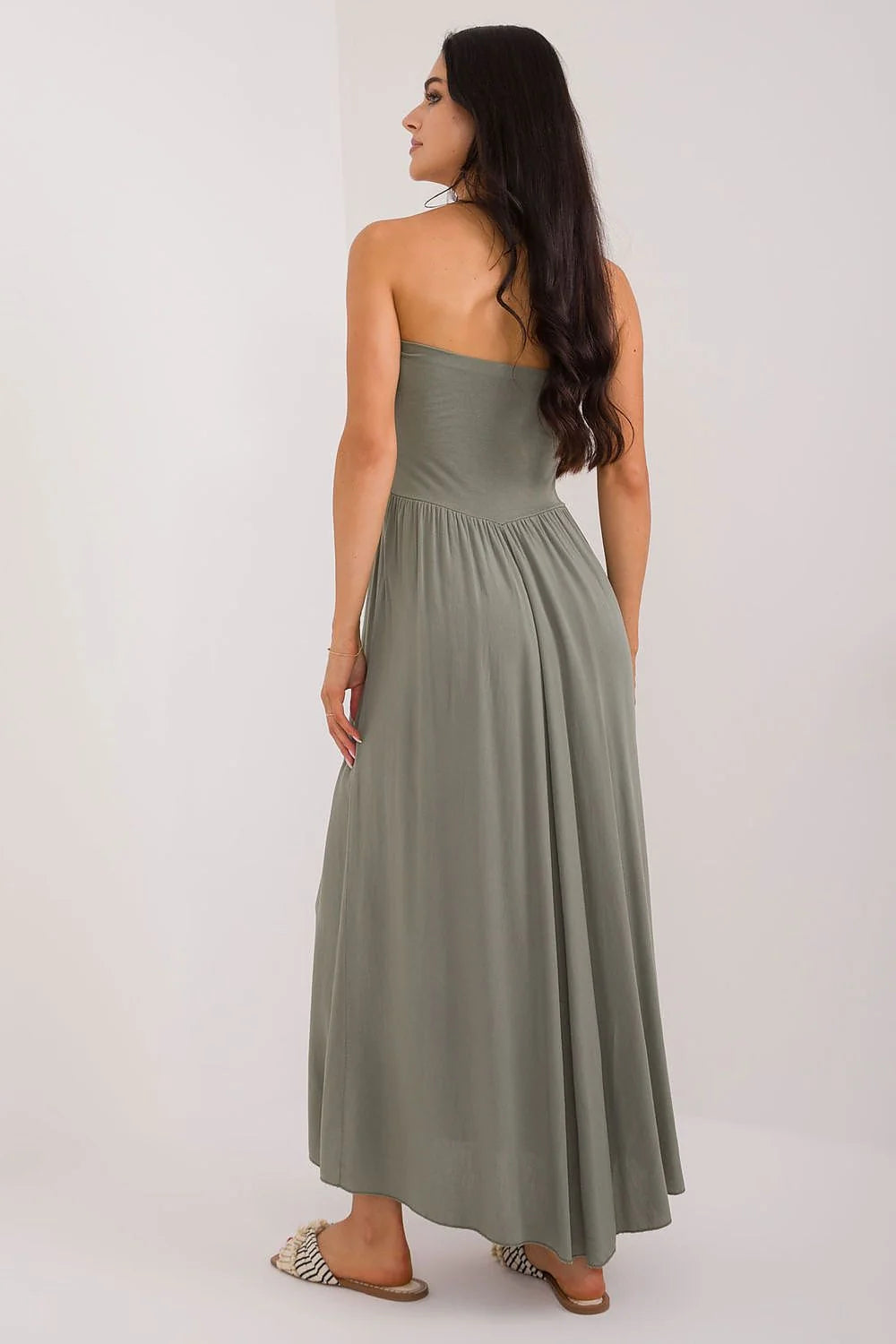 jupe longue maxi femme taille haute large ceinture repliée coupe évasée longueur cheville kaki sauge fluide viscose plissée bohème chic