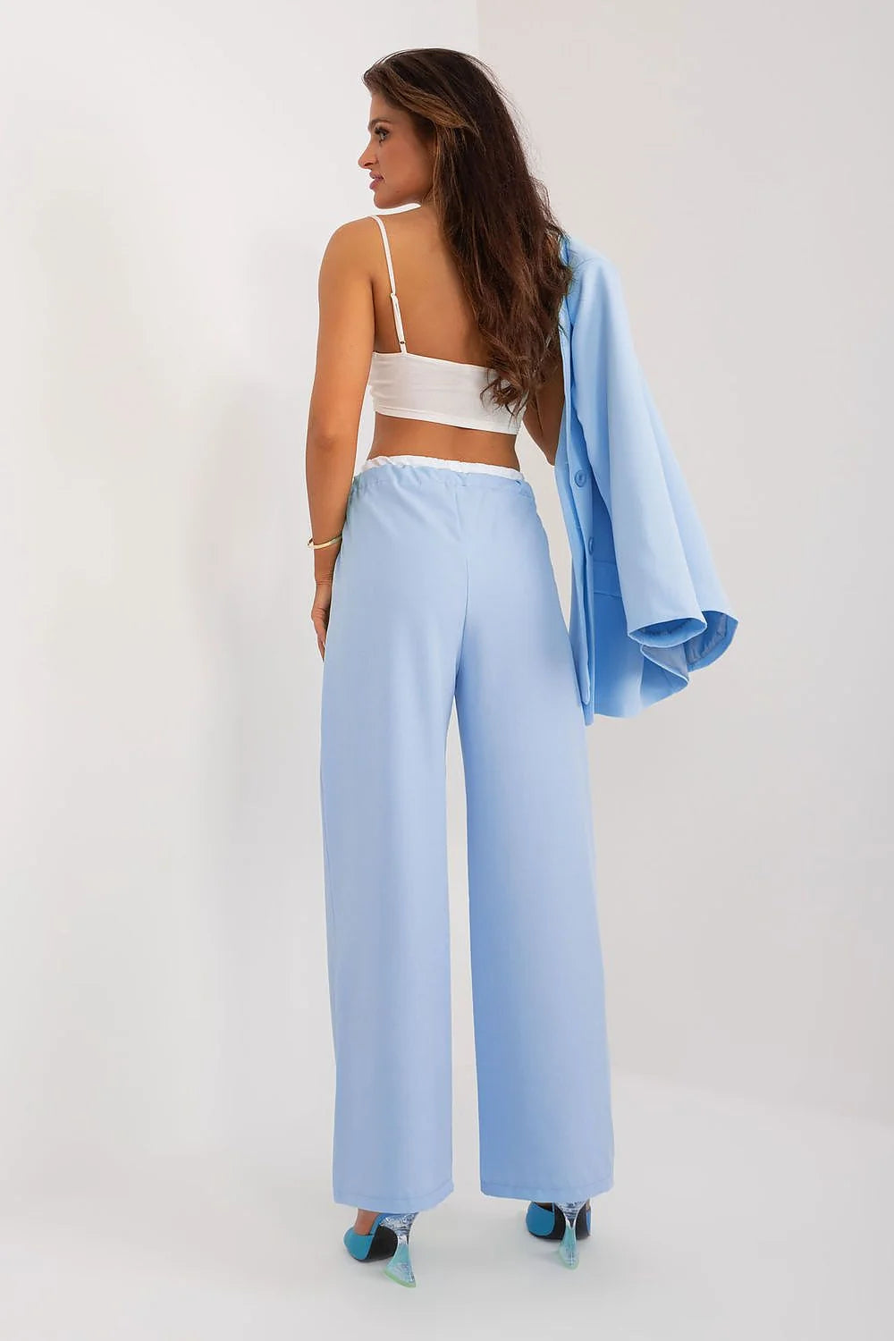 Costume femme blazer et pantalon classic large pastel bleu mode polyvalent occasions formelles et décontractées