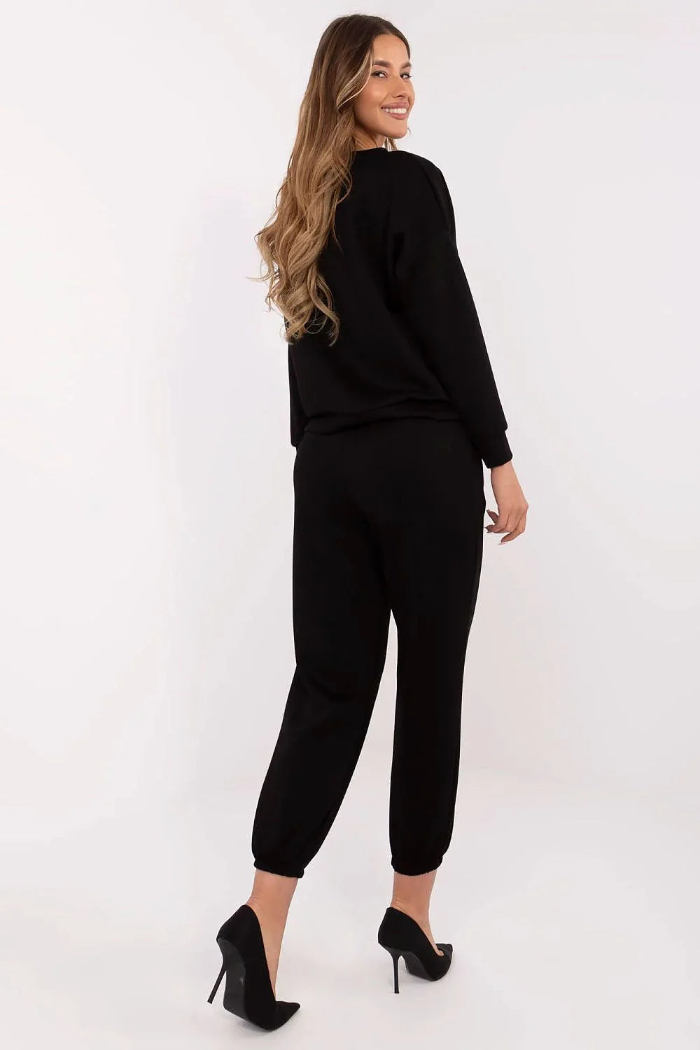 Ensemble femme Italy Moda sweatshirt et pantalon noir floral motifs style casual chic confortable quotidiien