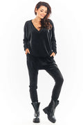 Pantalon survêtement femme en velours noir confortable style athleisure moderne pour look décontracté chic