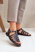 Sandales élégantes femmes cuir naturel style gladiateur sangles larges boucle métallique noir intemporel confortable été tendance