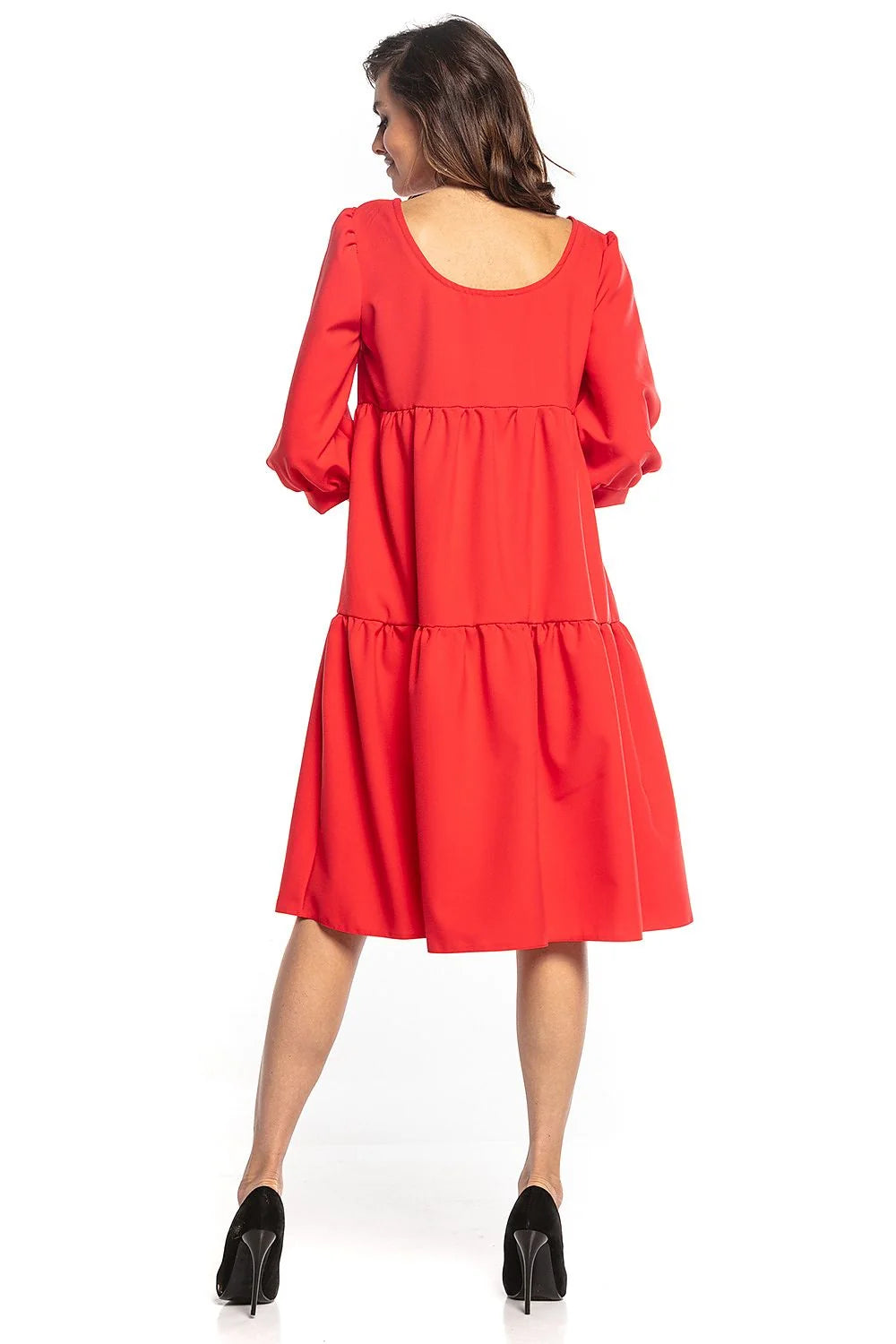 Robe élégante en polyester bleu canard manches bouffantes pour style chic et décontracté femmes
