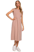 Robe midi en coton rose pâle style décontracté manches courtes pour élégance quotidienne féminine