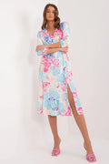 Robe de jour féminine imprimé floral couleurs vives manches 3/4 encolure V tissu léger été printemps style décontracté femme