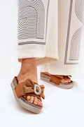 Clacquettes Step in style mules suédine écologique nœud broche paillettes plateforme 3.5cm sandales été fashion