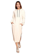 Robe sweat coton décontractée beige confortable capuche poches longues moderne femme activités quotidiennes