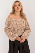 chemisier court élégant soirée festif chic texturé raffiné subtil polyester extensible élasthanne féminin décolleté espagnol épaules manches longues ajusté