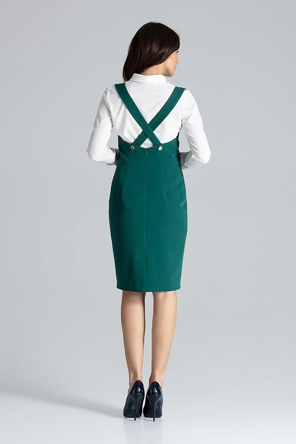 Robe de jour élégante sans manches V profond dos ouvert ajustée robe chemisier longues manches vert émeraude blanc tailleur femmes