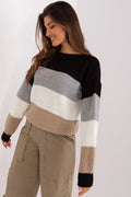 Pull femme style moderne décontracté rayures horizontales gradient matières mixtes chaleur confort manches longues col rond