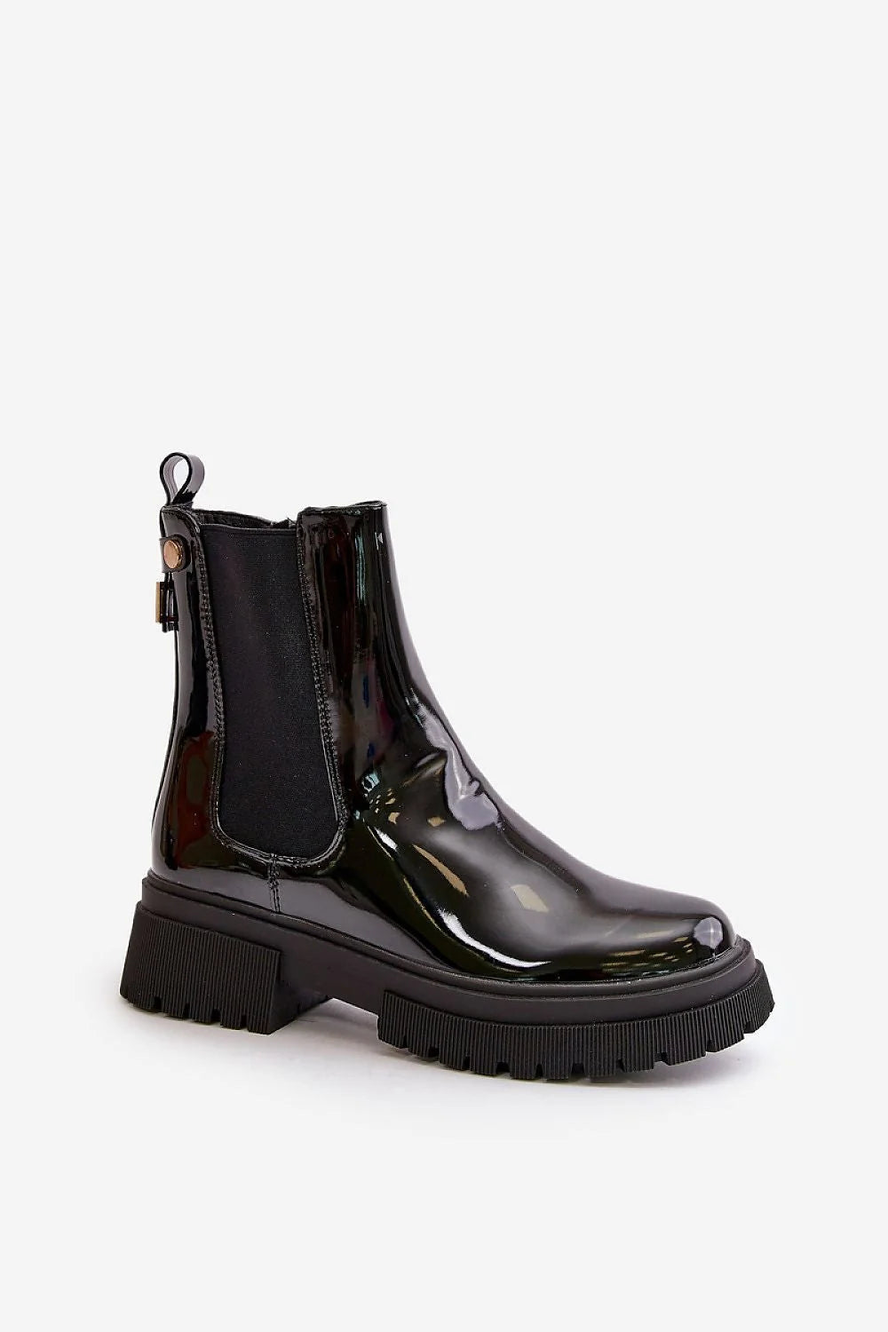 Chaussures Jodhpur Step in style pour femmes, bottines élégantes moderne Chelsea urbain cuir synthétique verni noir mi-haute doublure confortable