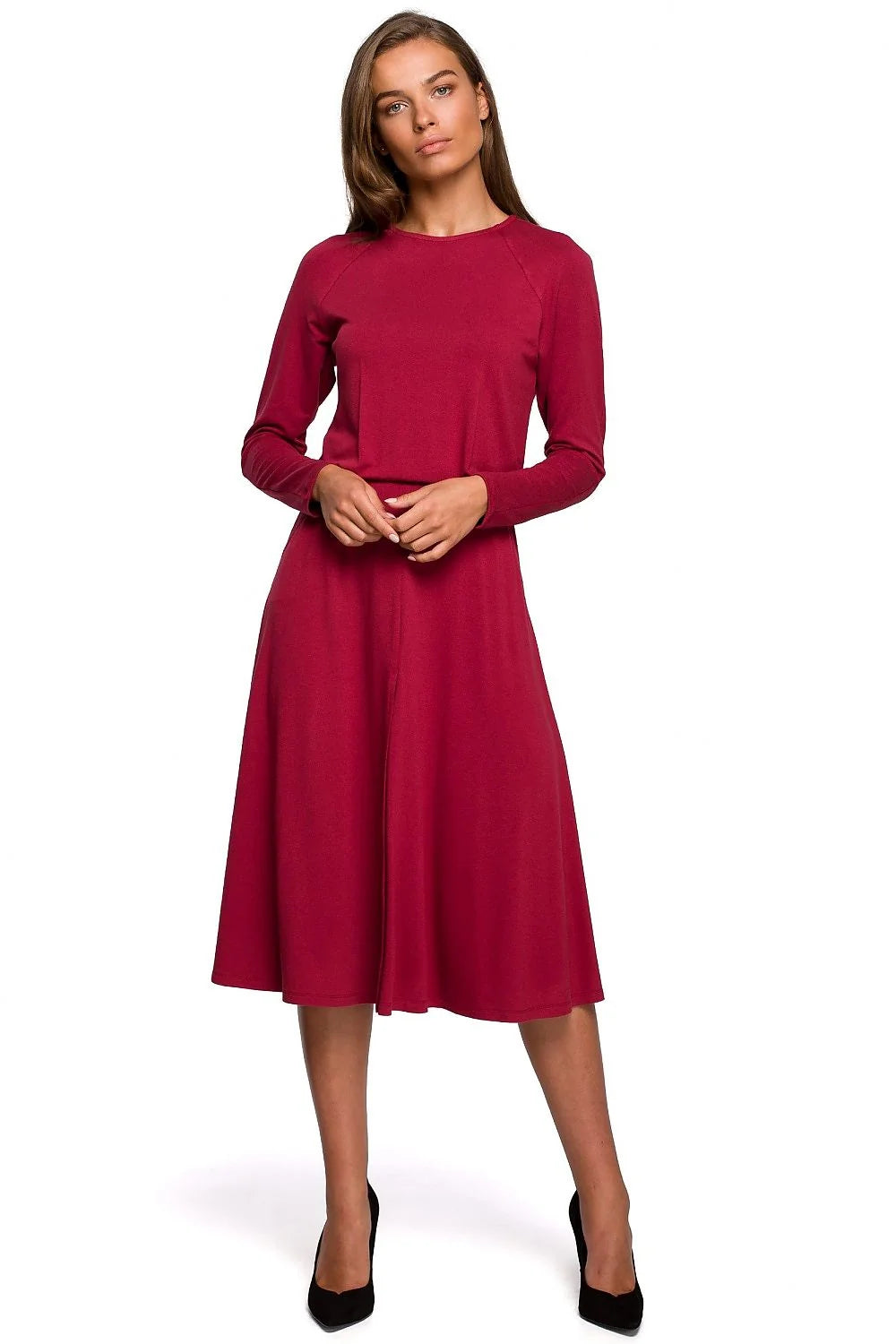 Robe de jour en viscose taupe élégante coupe fluide manches longues pour femmes modernes raffinées