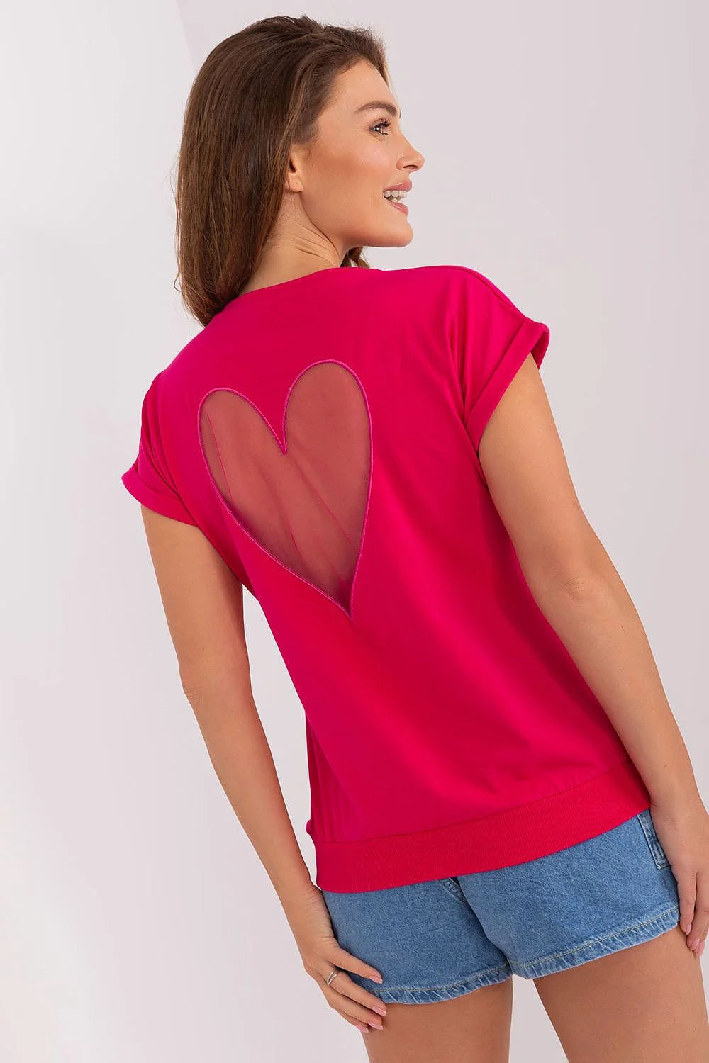 Chemisier Relevance rose vif manches courtes encolure ronde coton élasthanne blouse femme été 2023