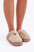 Pantoufles Step in style en fourrure synthétique beige clair pour femmes, confort et élégance à la maison, design ample et doublure chaude, semelle surélevée 3.5 cm