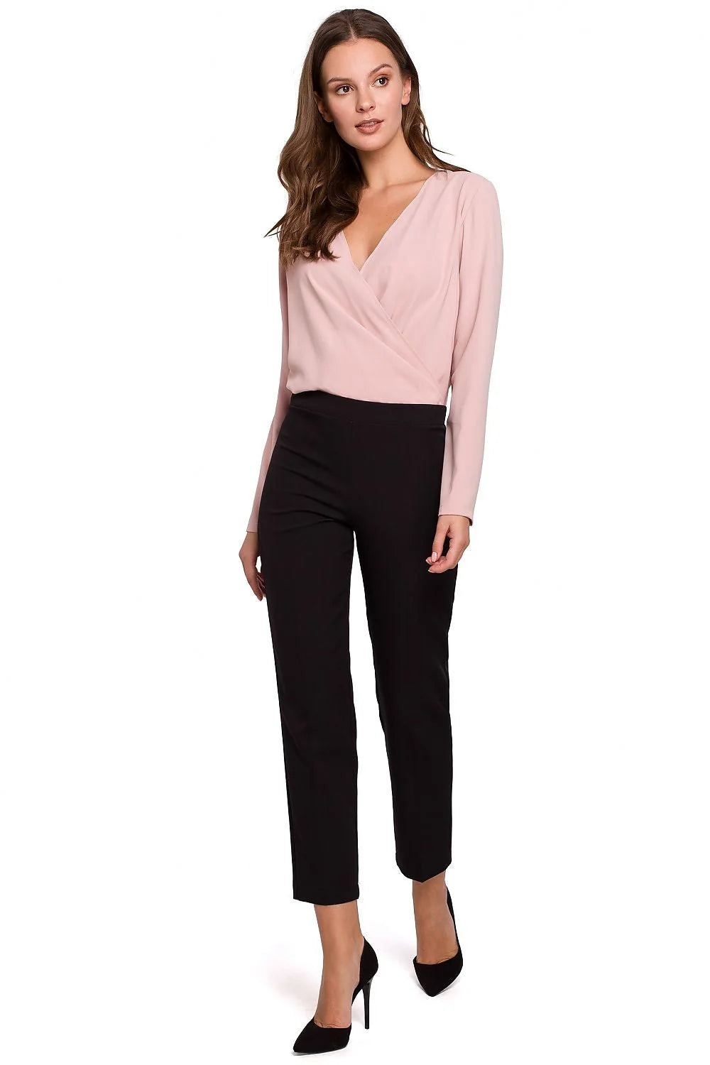 Pantalon cigarette femme polyester élasthanne élégant taille haute chic pour silhouette moderne et raffinée
