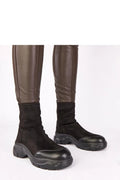 bottines mi mollet femme cuir suédé écologique noir plateforme 5cm semelle crantée bout rond tige ajustée