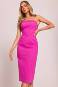 Robe tube élégante fuchsia ajustée sans bretelles dos nu occasion spéciale polyester elastane femme