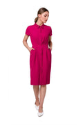 Robe de jour Stylove style chic moderne col chemise manches courtes fermeture boutons taille ajustable femme