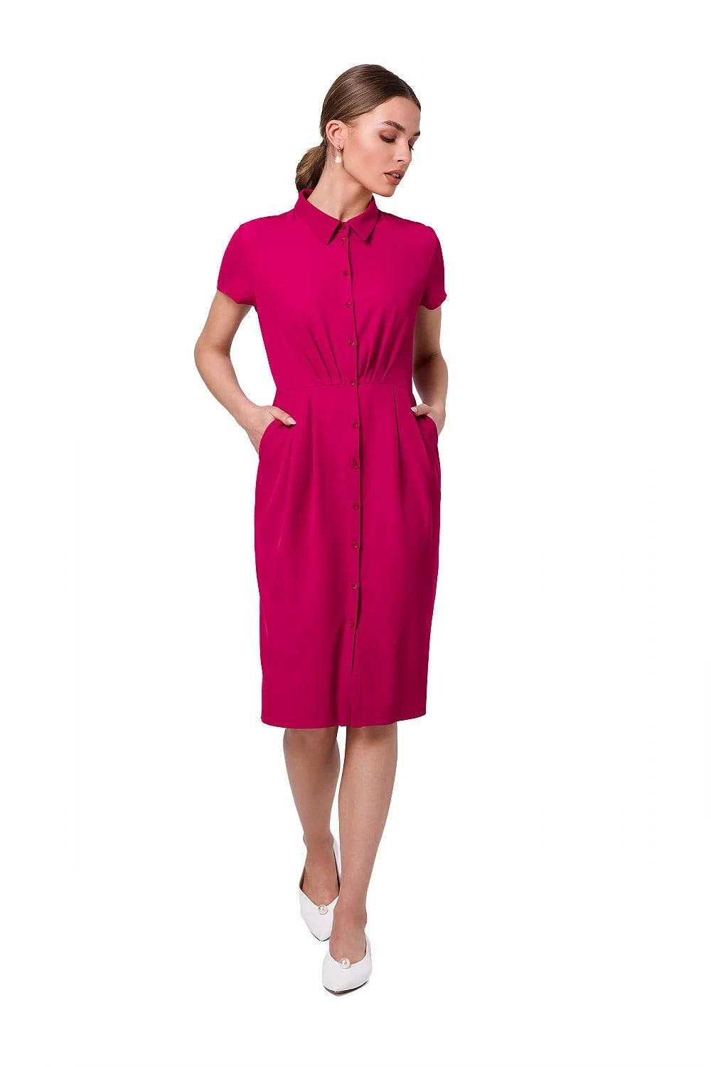 Robe de jour Stylove style chic moderne col chemise manches courtes fermeture boutons taille ajustable femme