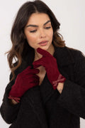 Gants élégants pour femmes en daim synthétique couleur bordeaux avec nœuds décoratifs et motifs fleuris
